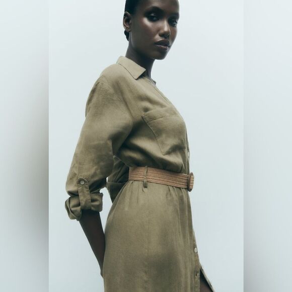 ZARA BELTED 100% LINEN SHIRTDRESS - Picture 6 of 9